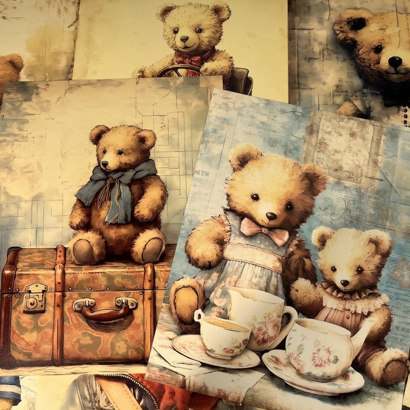 Junk Journal Retro Teddy Bear Background Paper 20 sheets - ViktaShop