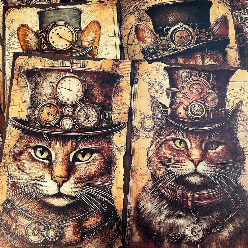 l Dark Steam Punk Cat Background Paper 10 sheets - ViktaShop