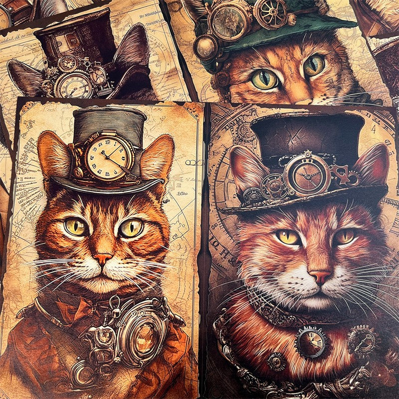l Dark Steam Punk Cat Background Paper 10 sheets - ViktaShop