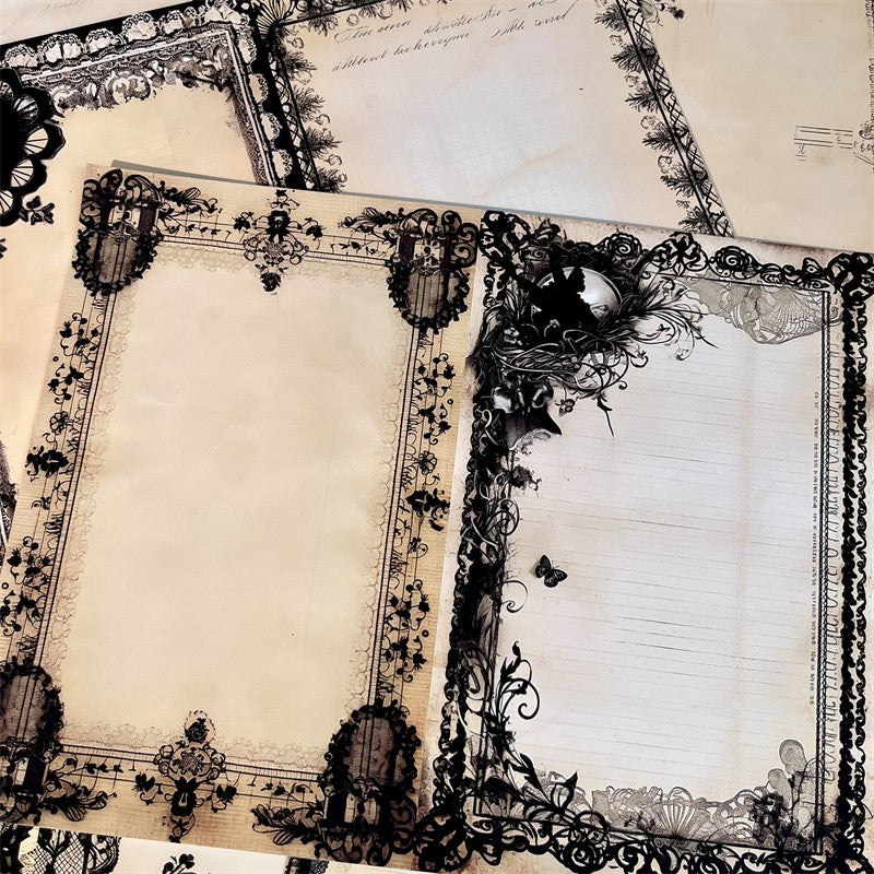 Vintage handmade European black lace material paper 10 sheets - ViktaShop