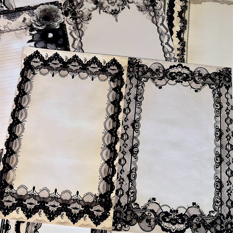 Vintage handmade European black lace material paper 10 sheets - ViktaShop