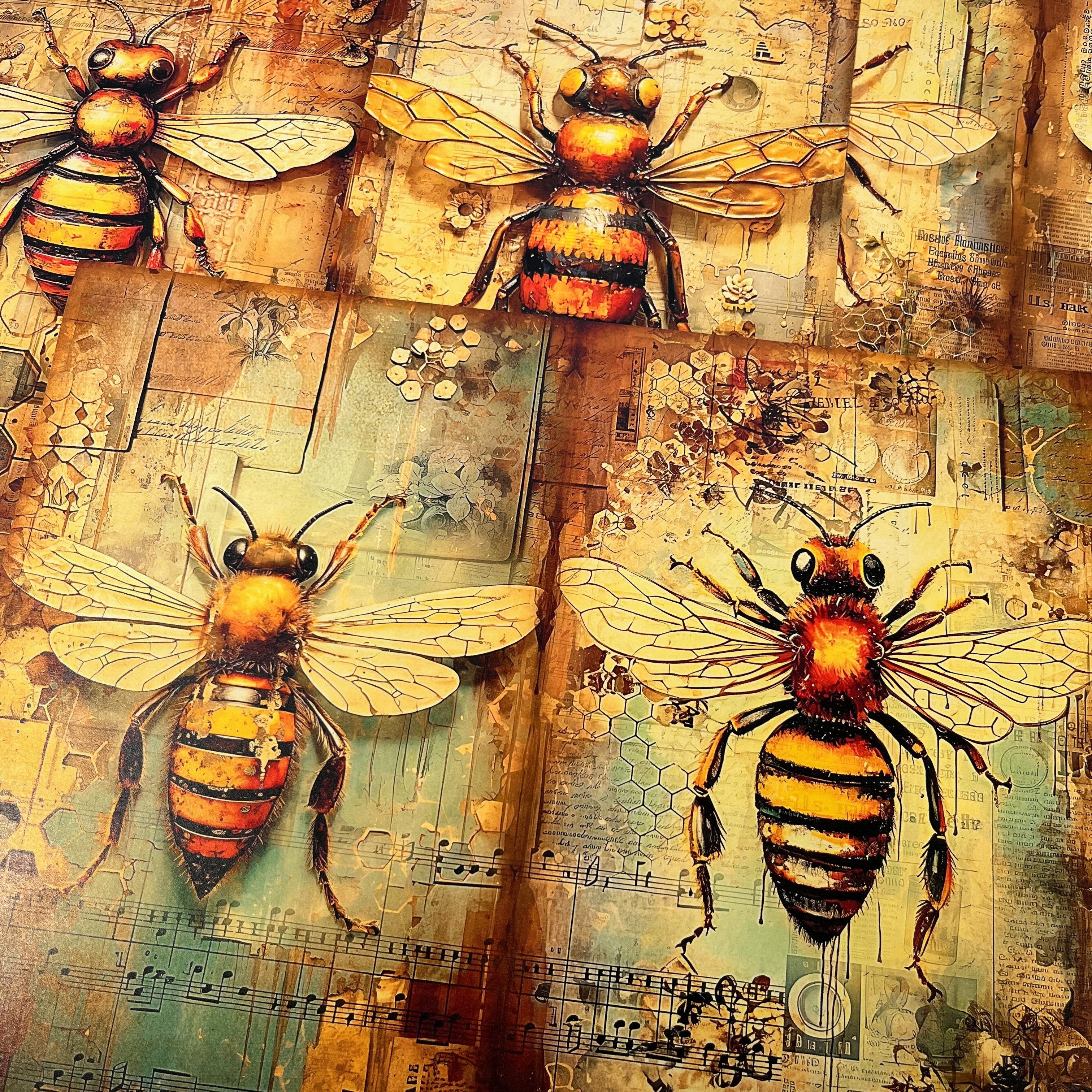 Steampunk Bee Material Paper 6 Sheets - ViktaShop