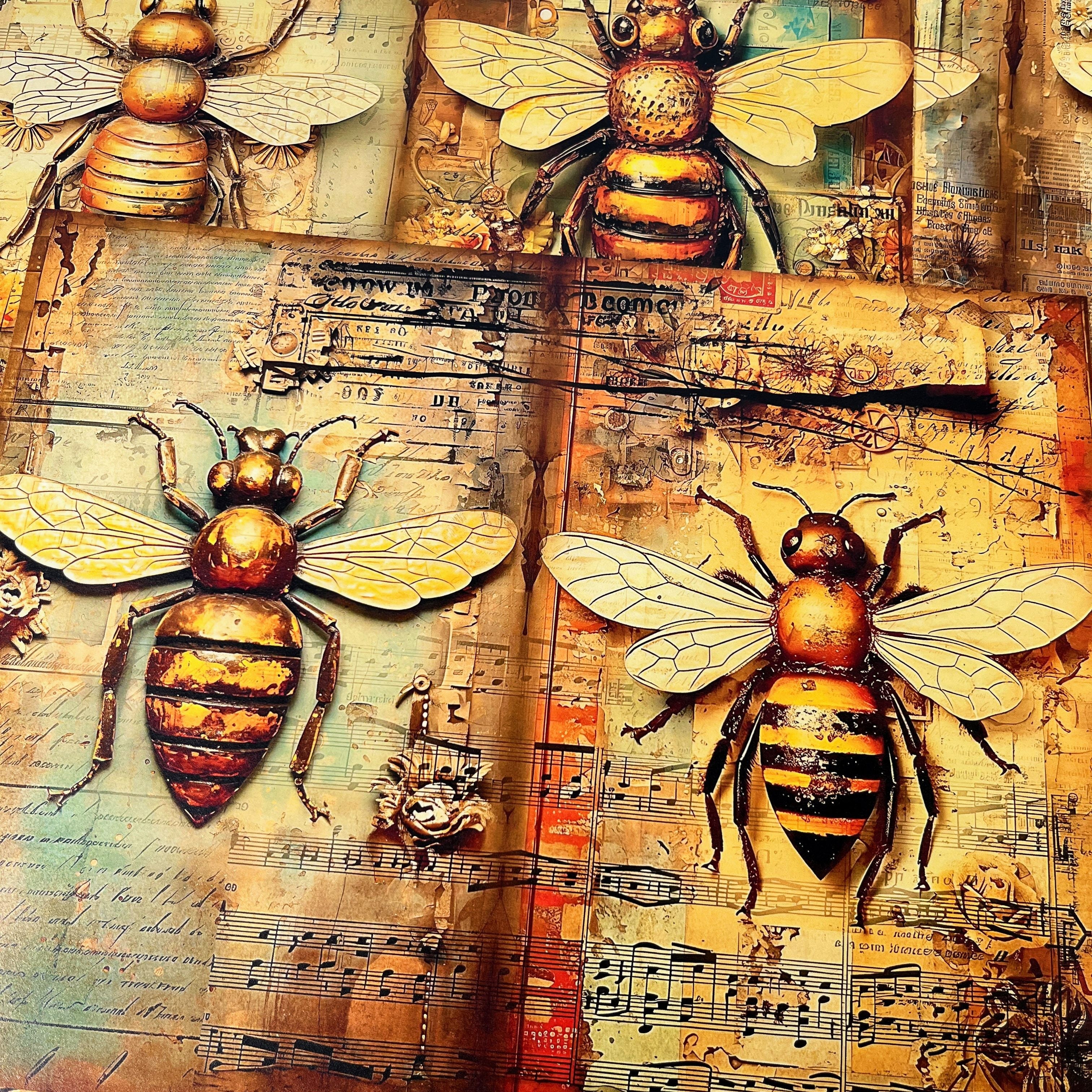 Steampunk Bee Material Paper 6 Sheets - ViktaShop