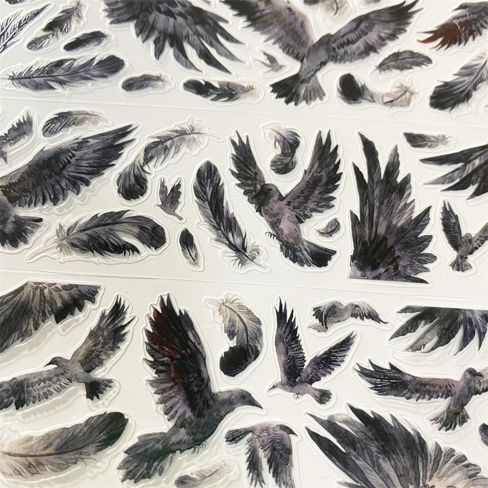 Dark black feathers PET tape 4.5 cm / 100 cm - ViktaShop