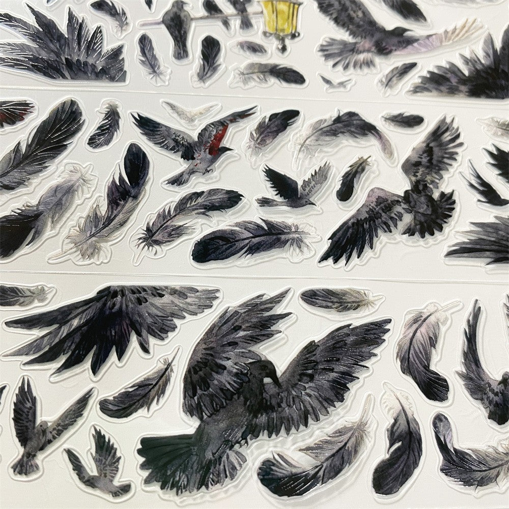 Dark black feathers PET tape 4.5 cm / 100 cm - ViktaShop