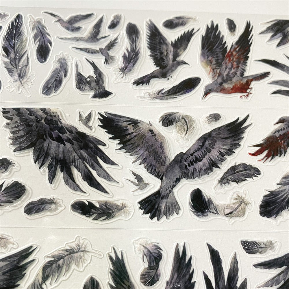 Dark black feathers PET tape 4.5 cm / 100 cm - ViktaShop