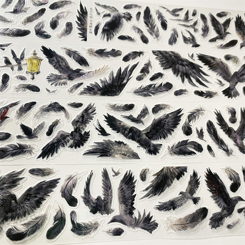 Dark black feathers PET tape 4.5 cm / 100 cm - ViktaShop