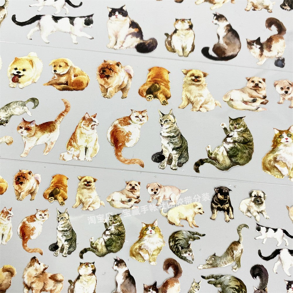 Cat, dog, antique style PET tape 6 cm /100 cm - ViktaShop