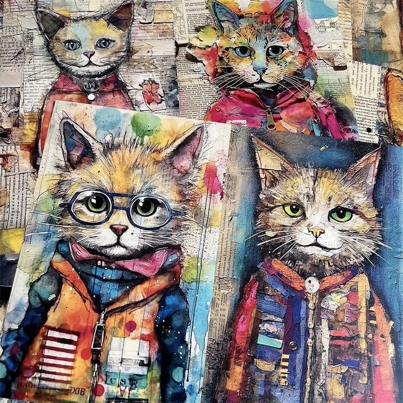 American Street Graffiti Style Cat Background Paper 18 cm / 14 cm 12 Sheets - ViktaShop