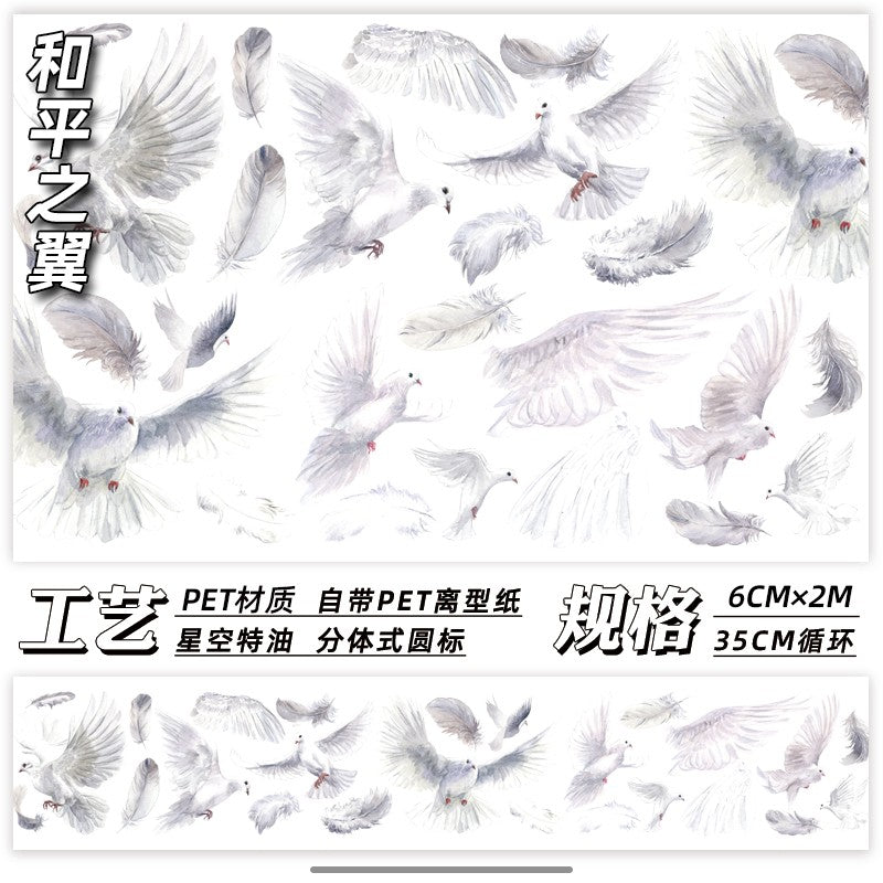 Ceenie Crow White and black, Ancient Style PET tape 6 cm / 200 cm - ViktaShop
