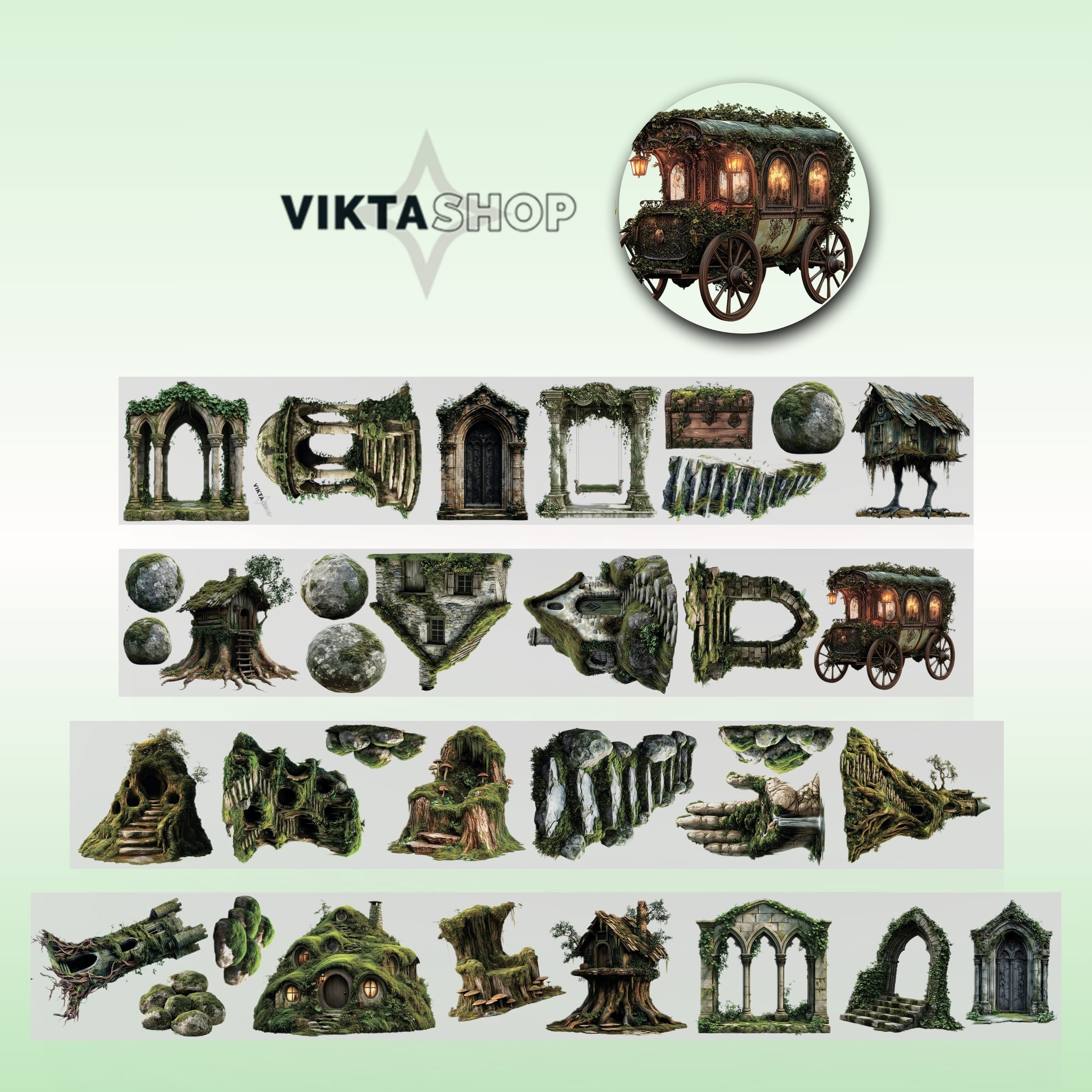 Viktashop Mossy style Ancient Ruins PET Tape 10cm x 2.5m - ViktaShop