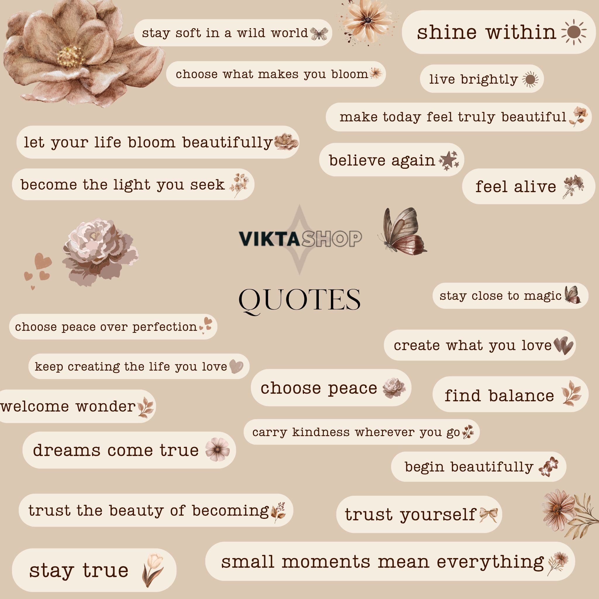 Viktashop Beautifully Becoming Quotes Precut PET Stickers 15cm x 21 cm