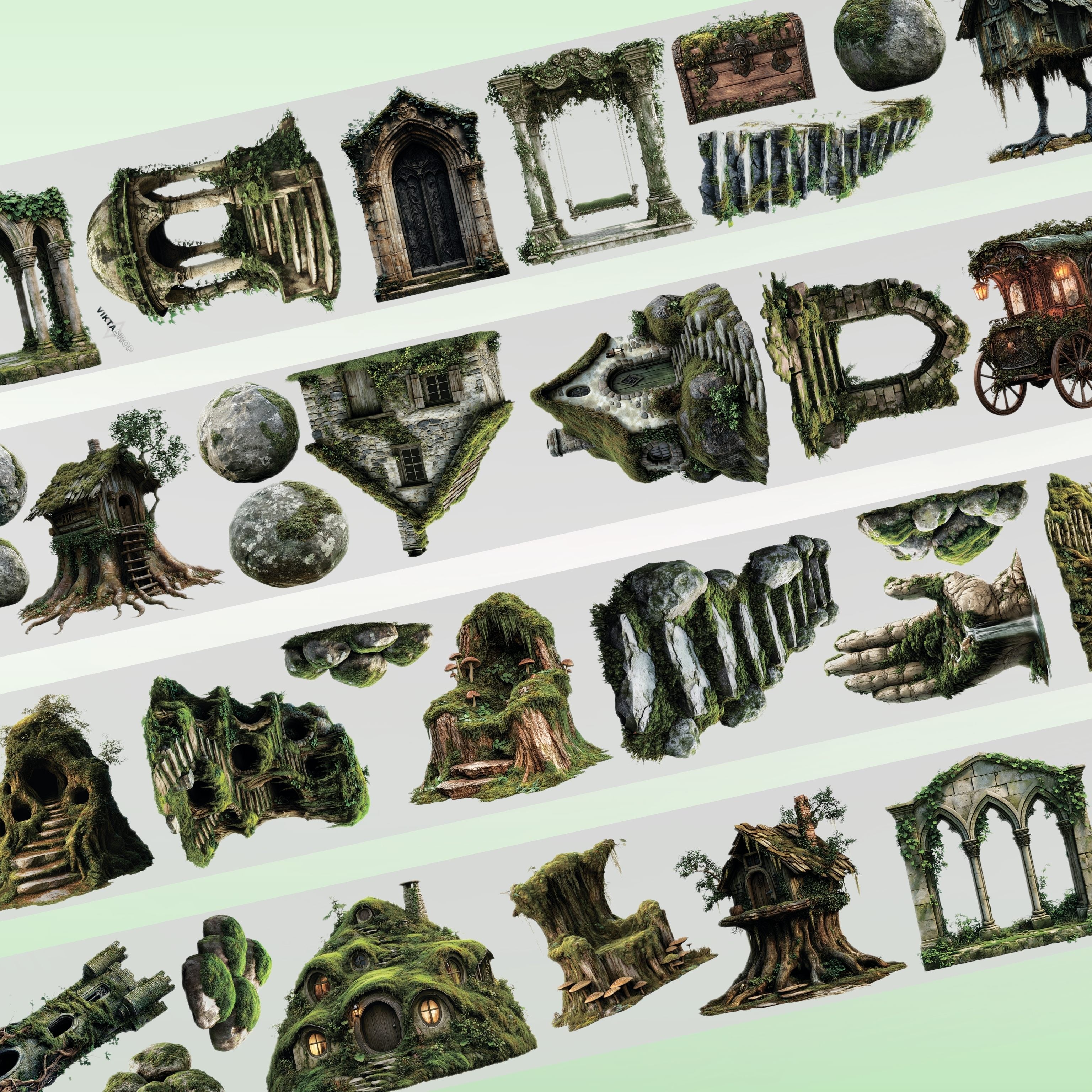 Viktashop Mossy style Ancient Ruins PET Tape 10cm x 2.5m - ViktaShop