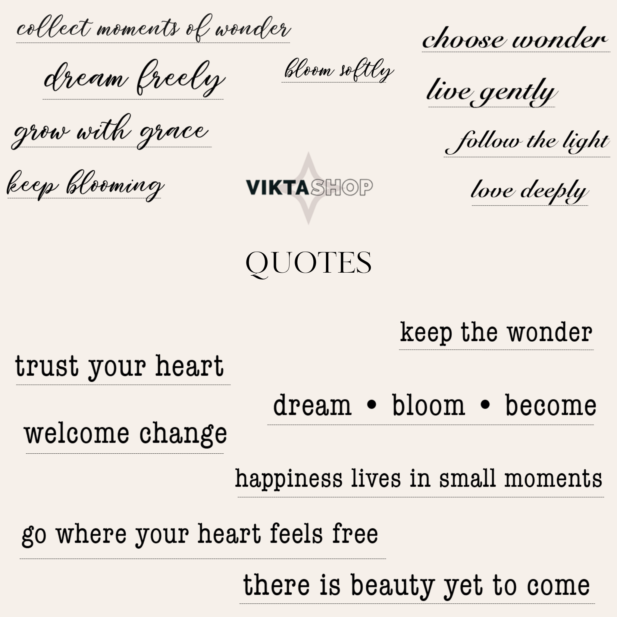 Viktashop Wonder & Bloom Quotes Precut PET Stickers 15cm x 21 cm