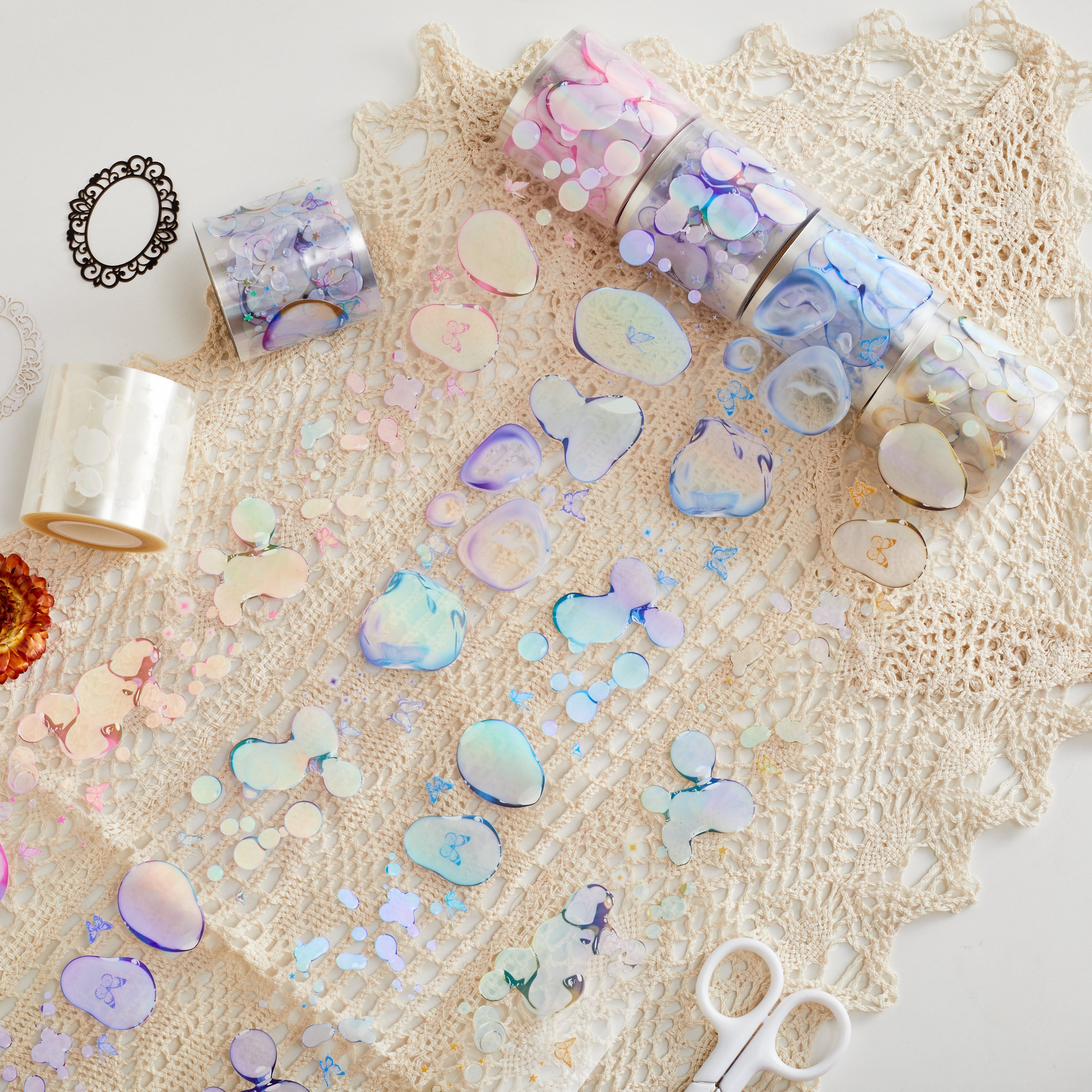 Shiimmer Soap Bubbles Washi / PET Tape | Rainbow & Purple & Yellow & Blue & Pink & White 5cm x 10 m