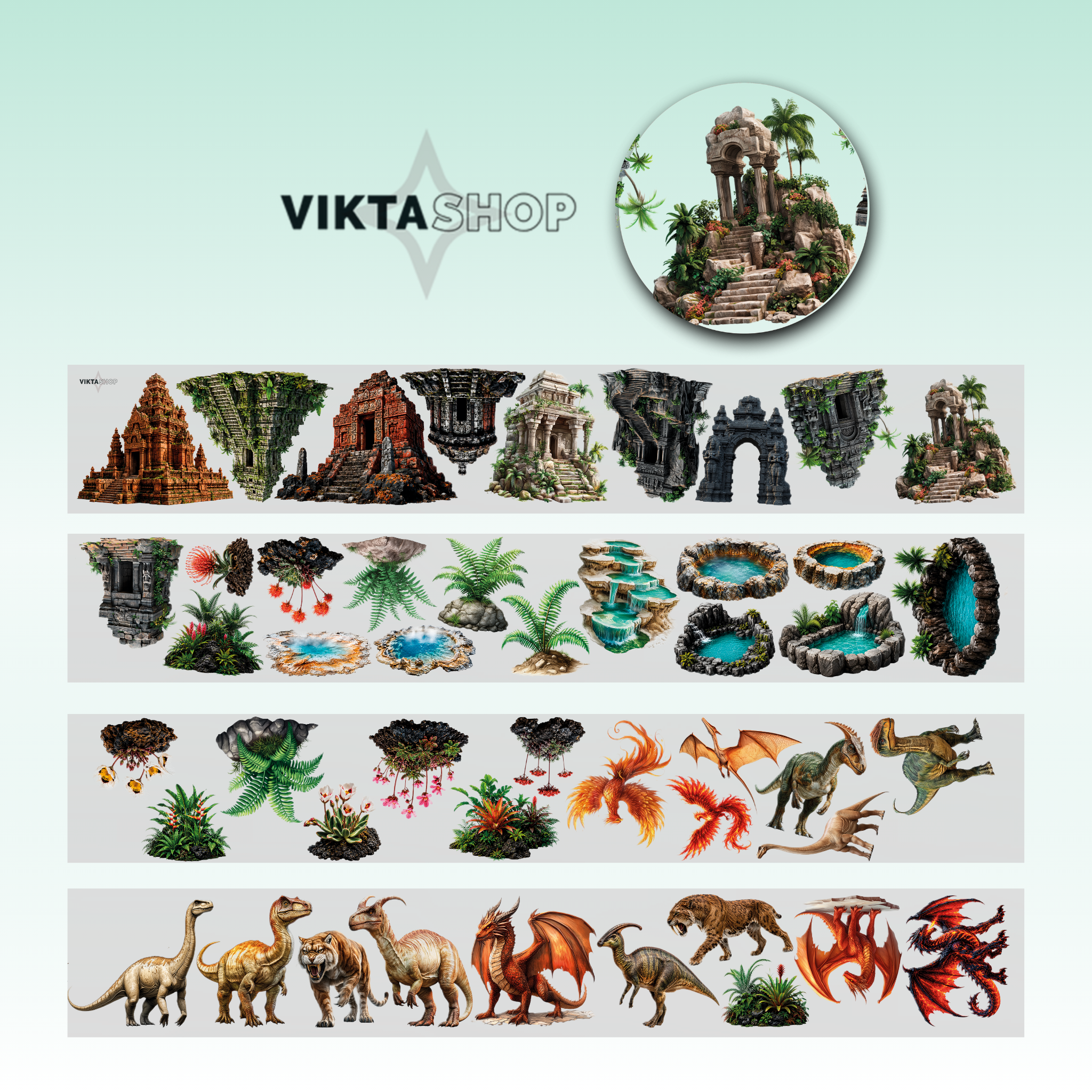 Viktashop Asian Buildings and Animals PET Tape 10cm x 2.5m