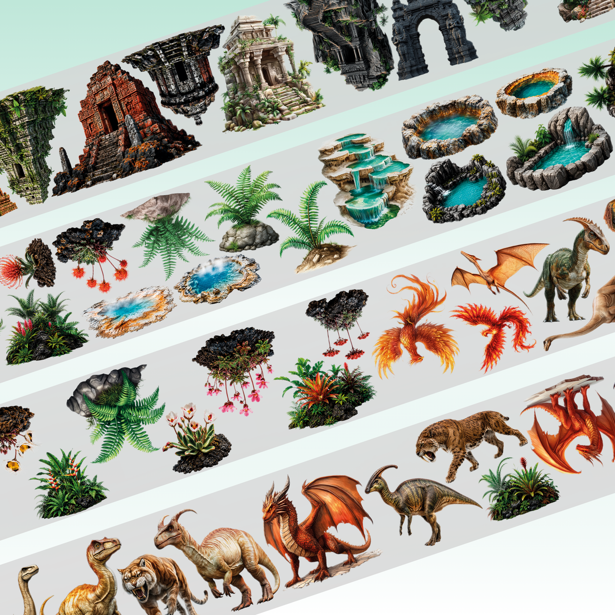 Viktashop Asian Buildings and Animals PET Tape 10cm x 2.5m – MB 