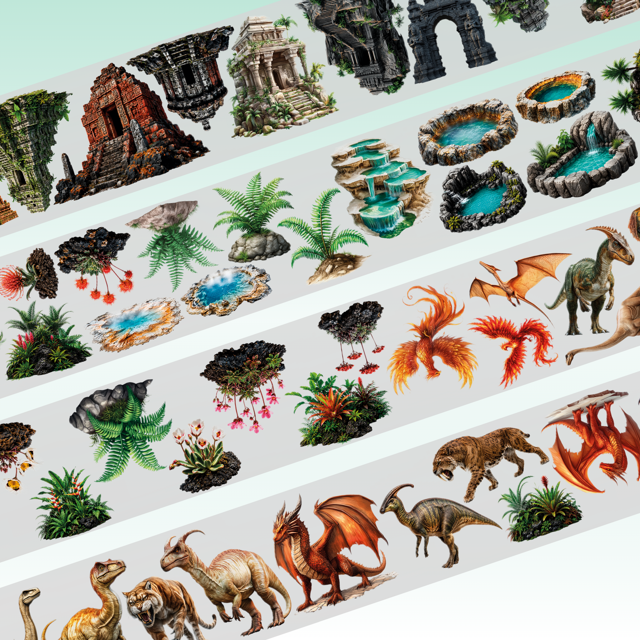 Viktashop Asian Buildings and Animals PET Tape 10cm x 2.5m