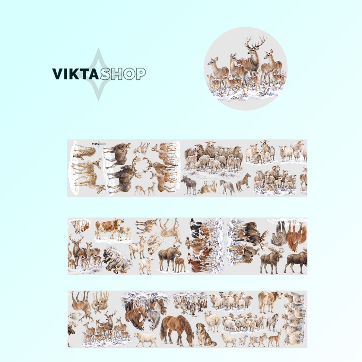 Viktashop Winter Animals PET Tape 10cm x 1.25m