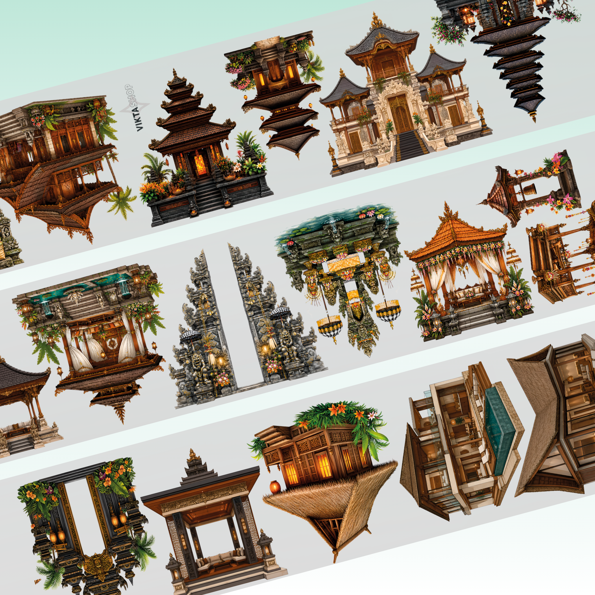 Viktashop Asian Houses PET Tape 9cm x 1.25m