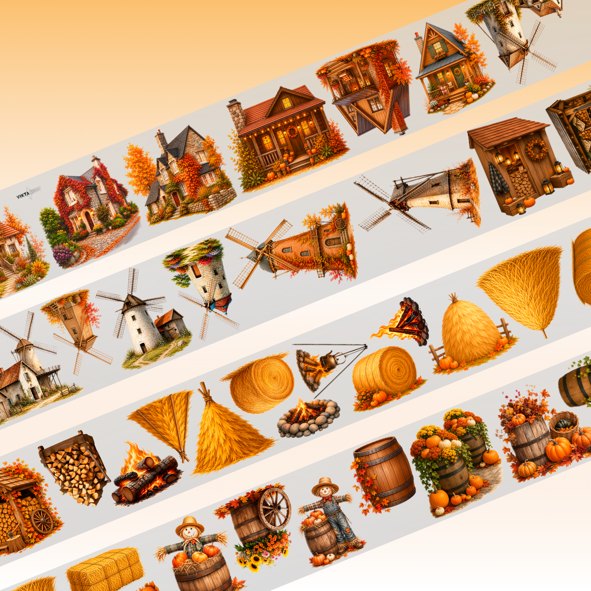 Viktashop Autumn Countryside PET Tape 9cm x 2.5m