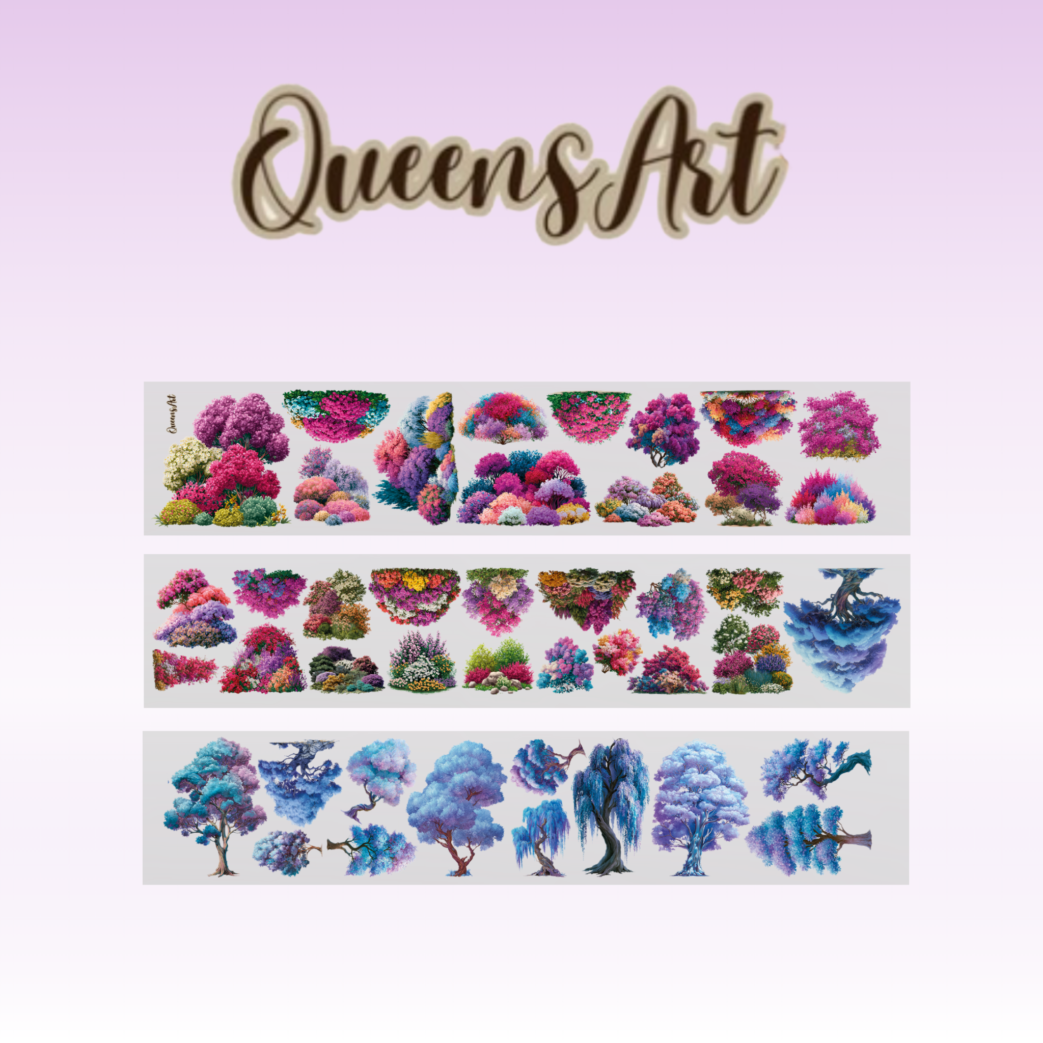 Queens Art Colorful Bushes PET Tape 8cm x 1.25m