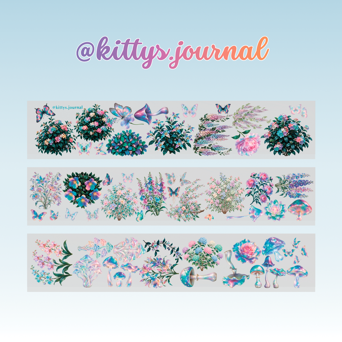 Kittys Journal Flowers and Butterflies PET Tape 8cm x 1.25m