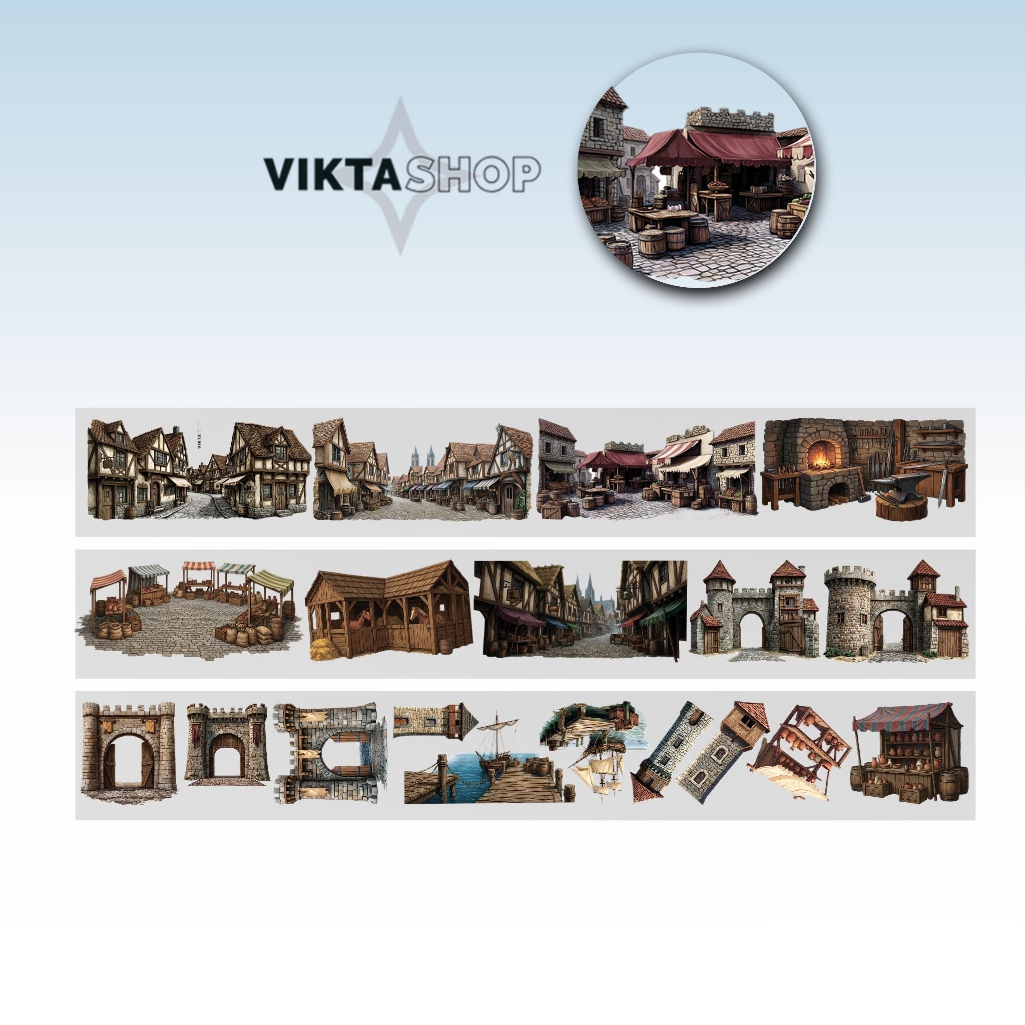 Viktashop Medieval City PET Tape 10cm x 2.5m