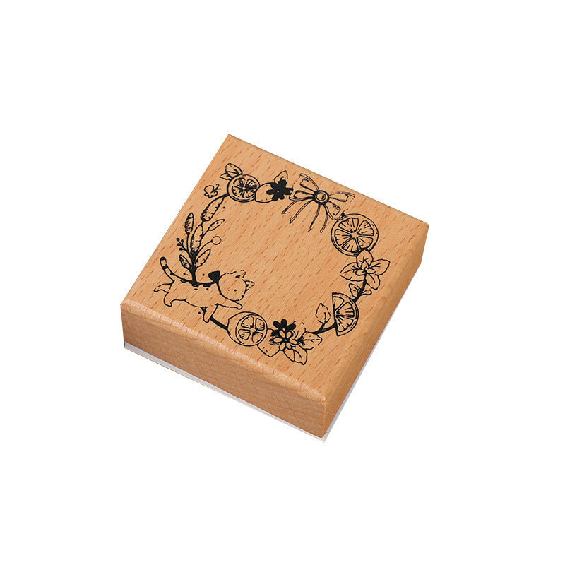 Light Retro Wooden Stamp – Butterfly, Cat & Wreath Motifs, 6 Options - ViktaShop