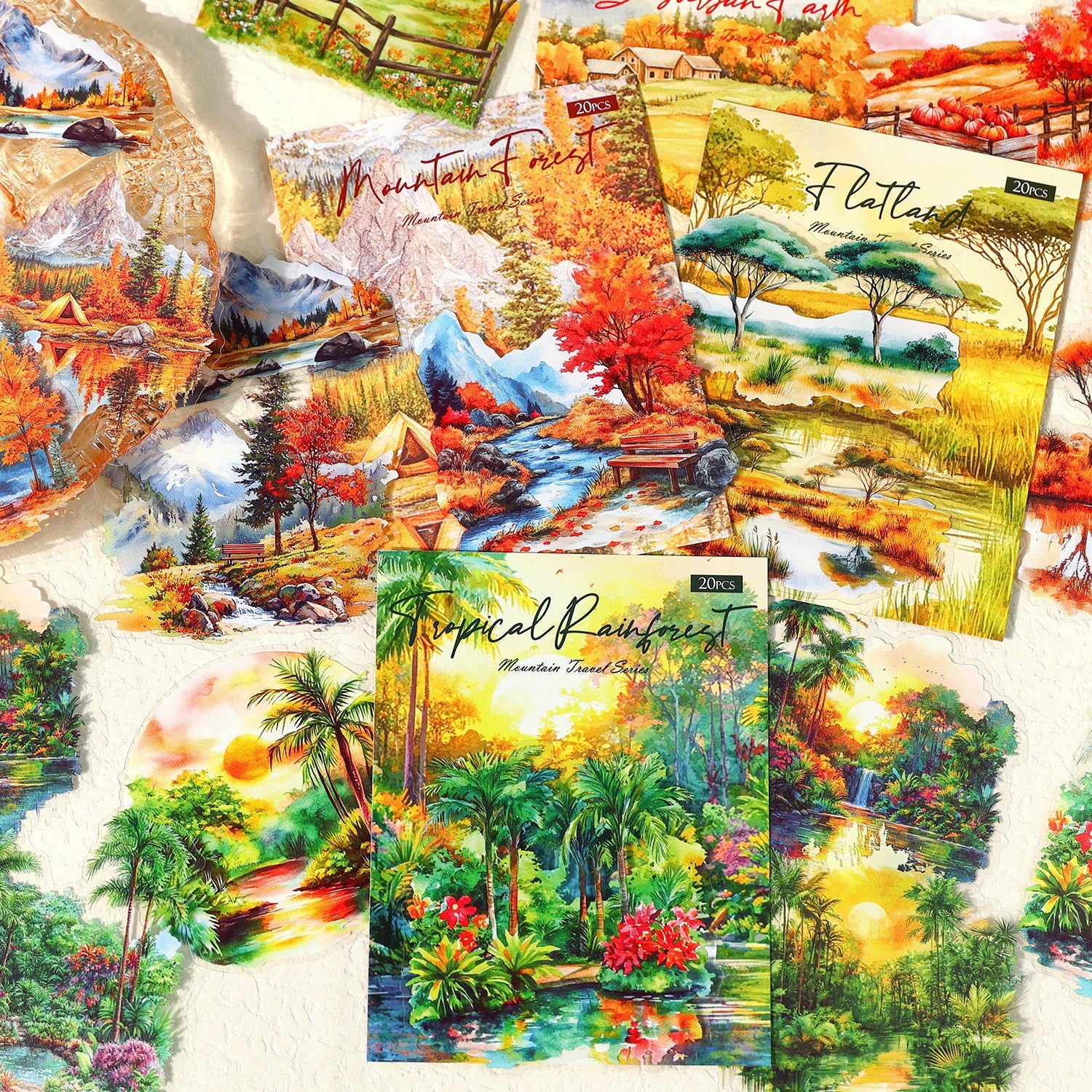 Ancient Forest Sticker Pack – Mountain Scenery PET Stickers, 20 Pcs - ViktaShop