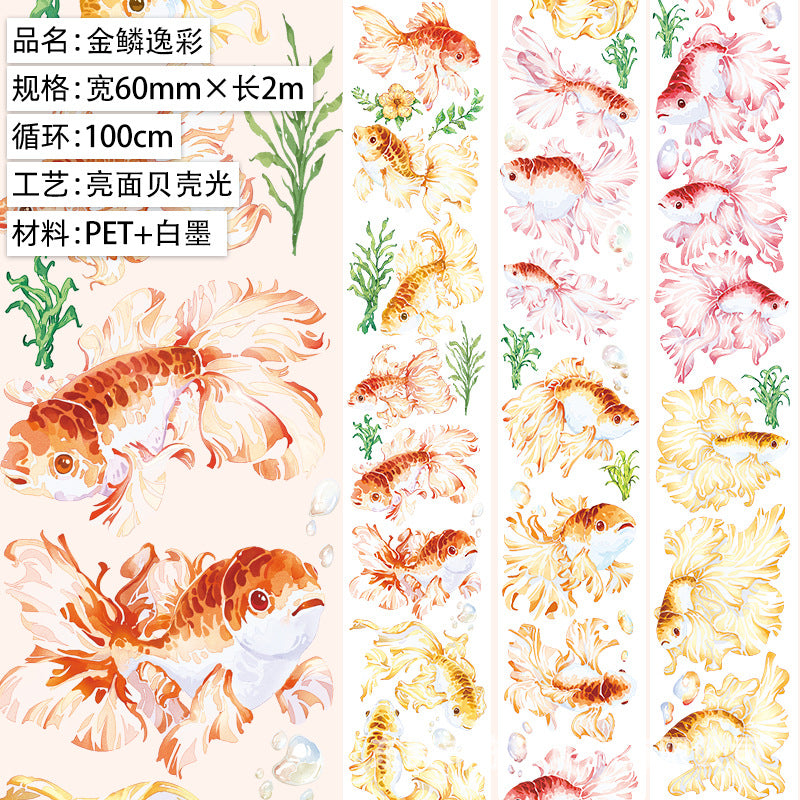 Retro Die-Cut PET Tape – Characters, Flowers, Butterfly Shell Collage - 2m - ViktaShop