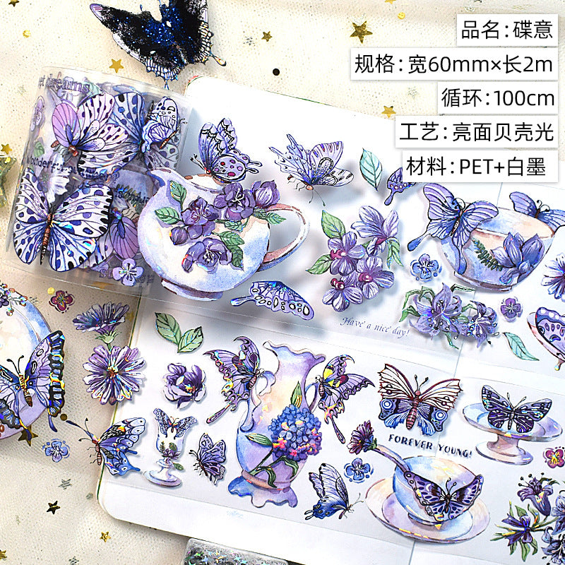 Antique Floral PET Tape – Vintage Landscape Hemp Stickers for Scrapbooking, 2m - ViktaShop