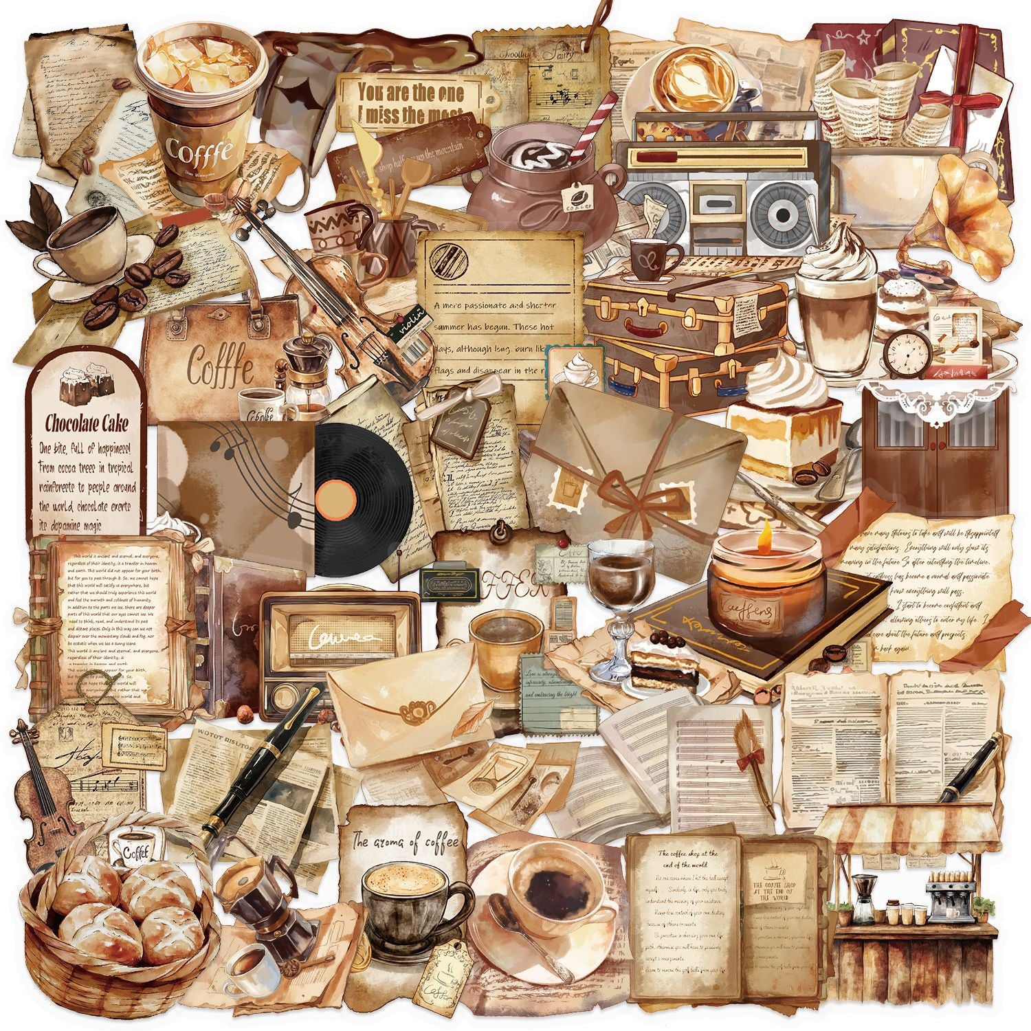 Retro Café Transparent PET Stickers - 50 Sheets - ViktaShop