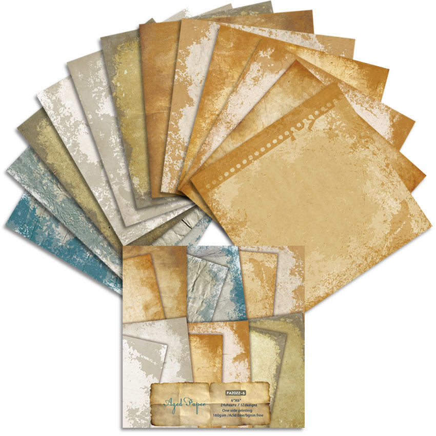 Aged Paper DIY Scrapbook & Junk Journal Pattern Paper - Single-Sided - 24 sheets - ViktaShop