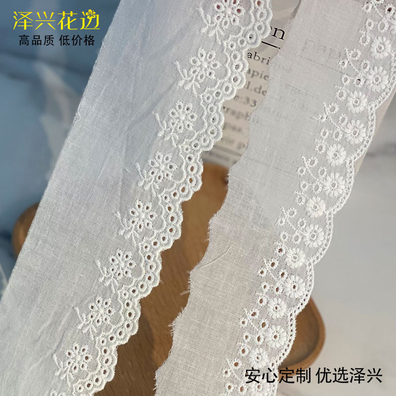 Rose Embroidered Cotton Lace Trim, Perforated Design - ViktaShop