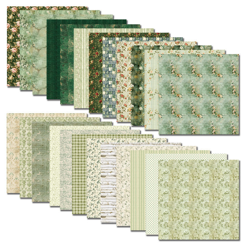 Vintage Green DIY Photo Album Scrapbook Double-Sided Pattern Paper - 24 Sheets - ViktaShop