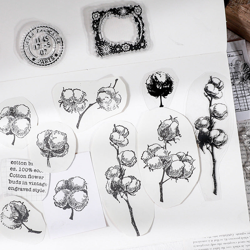 Transparent Silicone Seal - Retro Plant & Flower Collage - ViktaShop