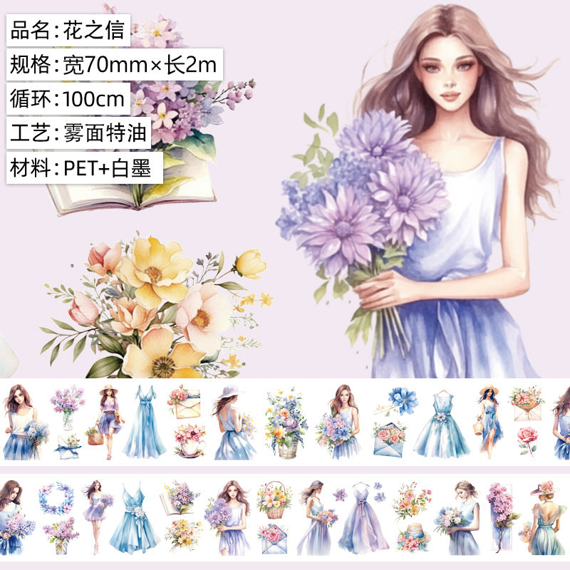 PET Journal Tape – Flower Material & Retro Character - 2m - ViktaShop