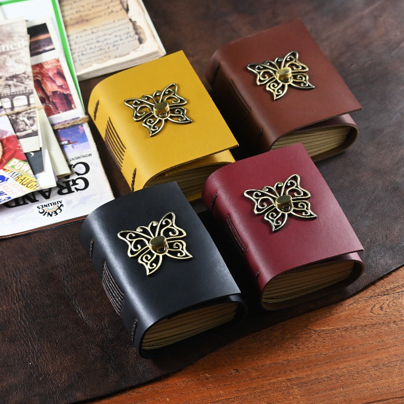 A7 Cowhide Pocket Leather Notepad – Mini Vintage Journal, 4 Options - ViktaShop