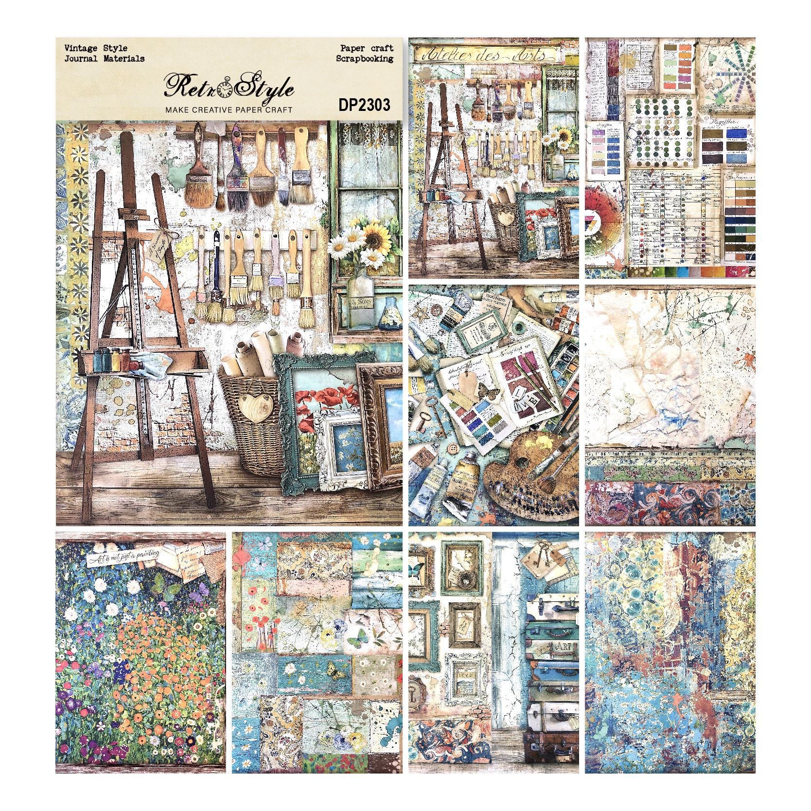 Retro Vintage Style Single-Sided Background Paper, 8 Sheets - ViktaShop