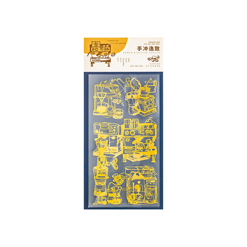 Coffee Elective PET Stickers – Gold Stamping Series, 6 Options - ViktaShop