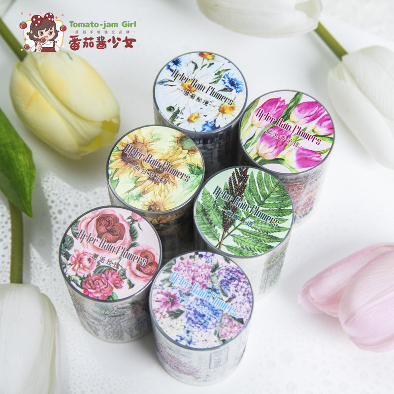Rain Flowers Series, Watercolor Plants PET Tape, 6 Options - ViktaShop