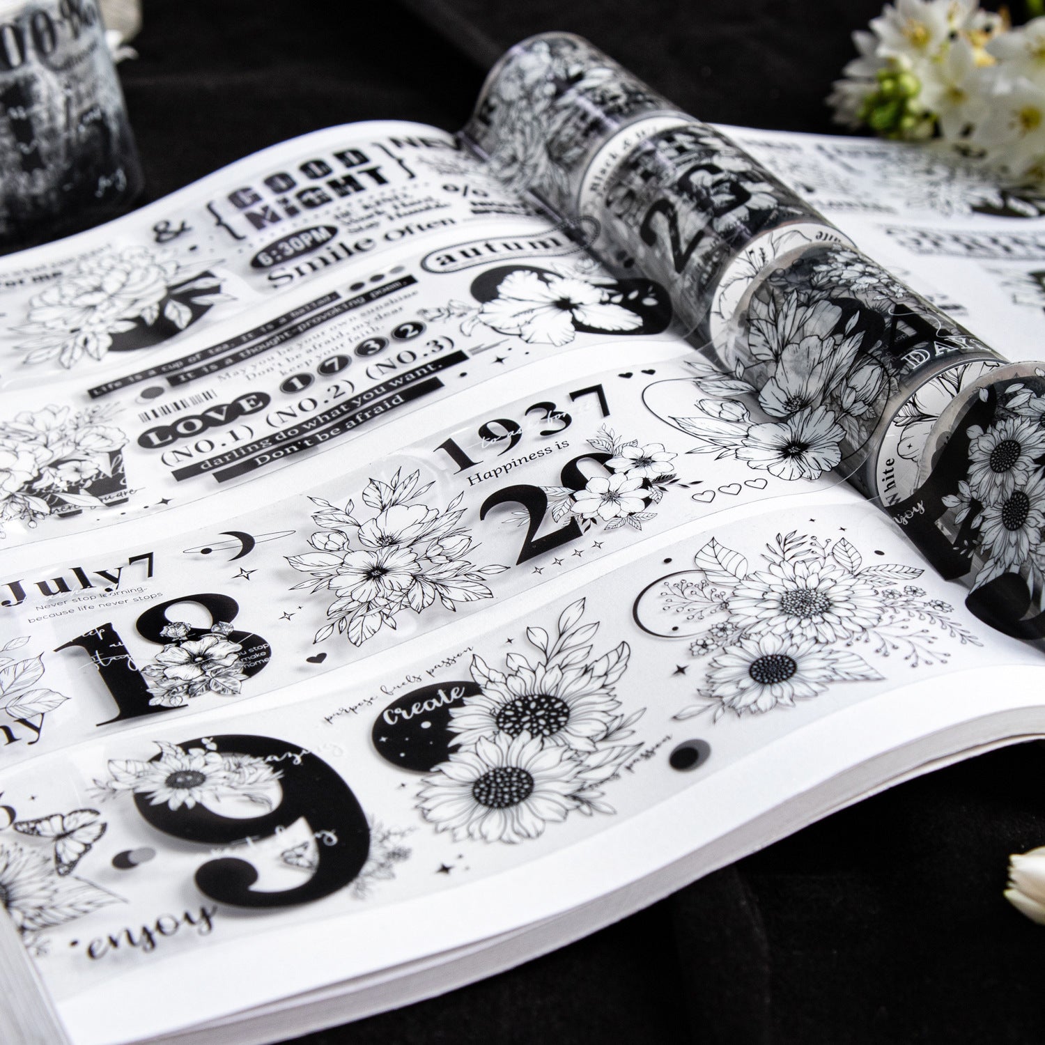 Black and White Garden Series PET Tape, 2m - ViktaShop
