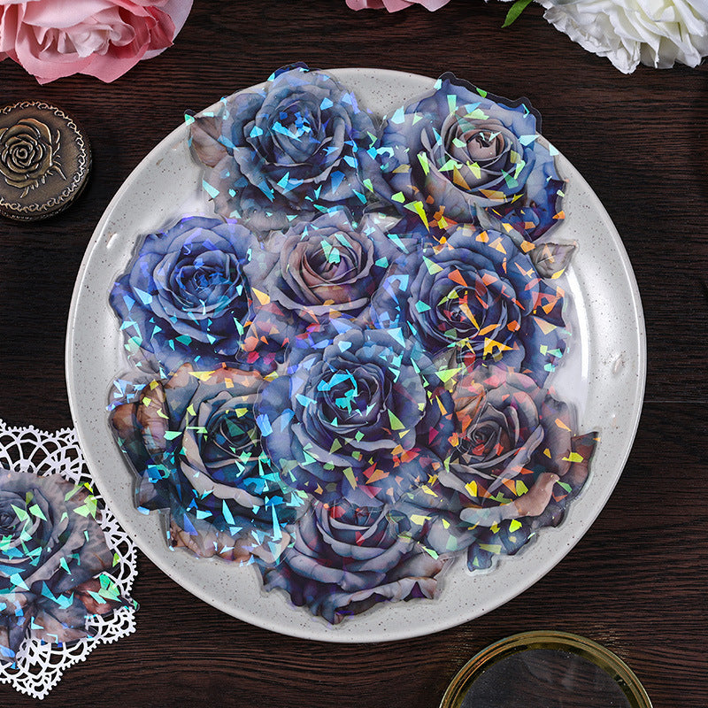 Dark Night Rose PET Stickers - Laser Shell Light Design