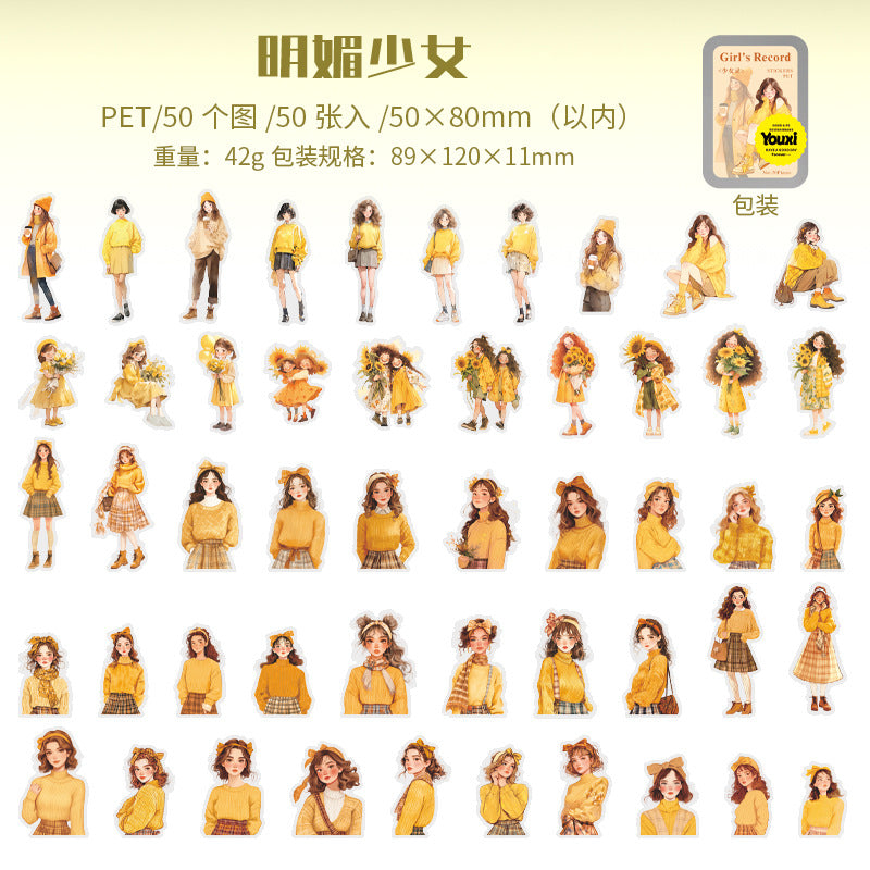 Coffee Girl Character Stickers – 4 Designs, 50 Pcs - ViktaShop