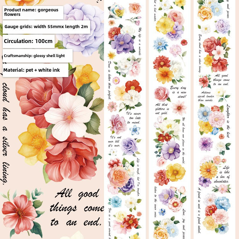 Watercolor Flower PET Tape – Black & White Frame - 2m - ViktaShop