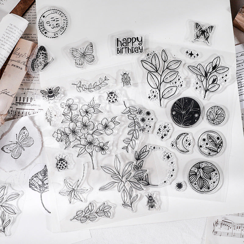Transparent Retro Silicone Stamp Set – DIY English & Plant Designs - ViktaShop