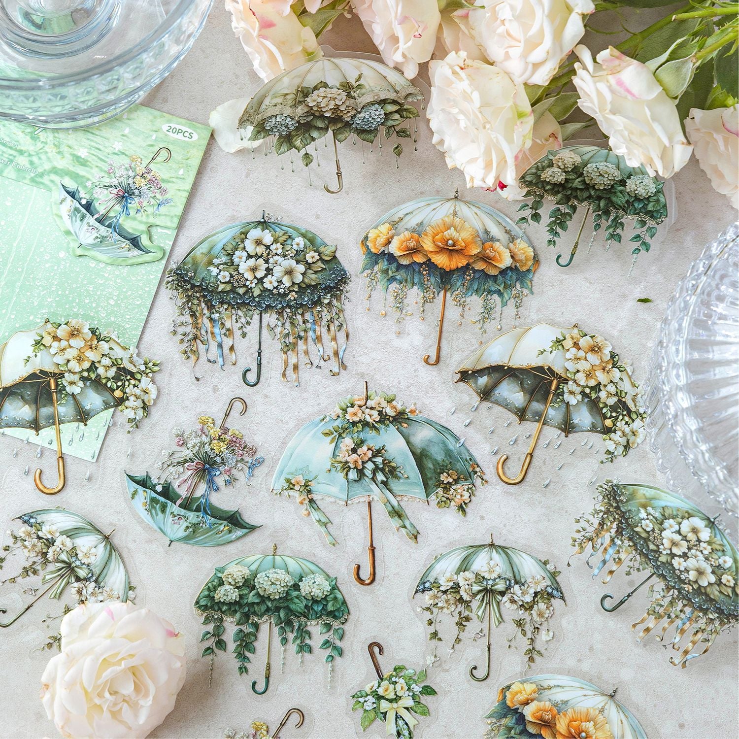 Flower umbrella PET sticers 10 psc