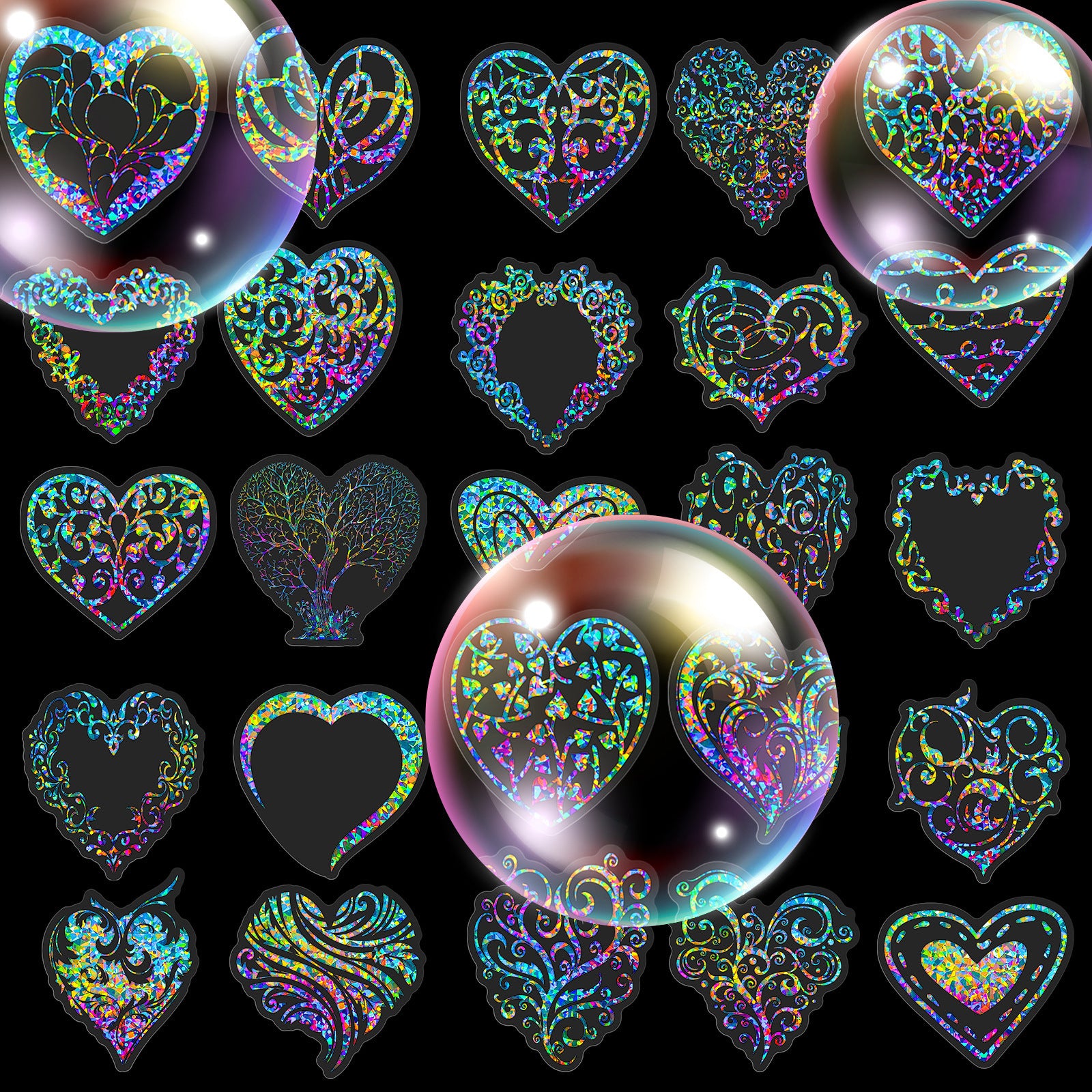 Transparent Laser Love PET Stickers – Colorful Flowing Heart Series, 50 Pcs - ViktaShop