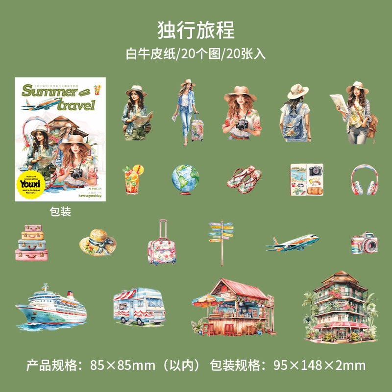 Summer Journey"Series Travel Theme Landscaping Stickers 6 Styles 20 psc